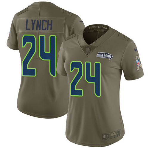 Nike Seahawks #24 Marshawn Lynch Olive Women's Stitched NFL Limited Salute to Service Jersey